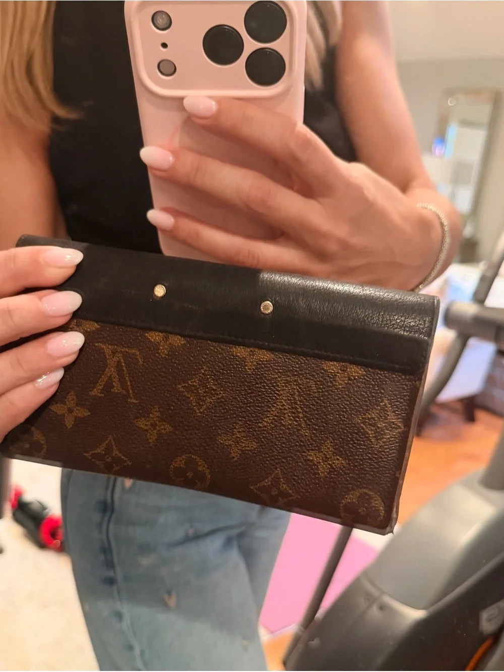 Louis Vuitton Monogram Envelope Wallet in Brown and Black with Gold Hardware